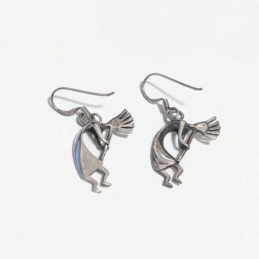 Sterling silver dangling dangle earrings Native American Kokopelli dancers 925